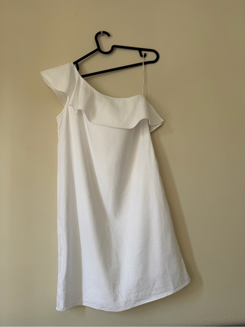 Theory White Linen Blend One Shoulder Ruffle Dress Size 2